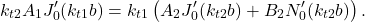 \begin{equation*} k_{t2}A_1J_0'(k_{t1}b)=k_{t1}\left( A_2J_0'(k_{t2}b)+B_2N_0'(k_{t2}b) \right). \end{equation*}