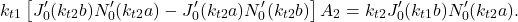 \begin{equation*} k_{t1}\left[J_0'(k_{t2}b)N_0'(k_{t2}a)-J_0'(k_{t2}a)N_0'(k_{t2}b) \right]A_2=k_{t2}J_0'(k_{t1}b)N_0'(k_{t2}a). \end{equation*}